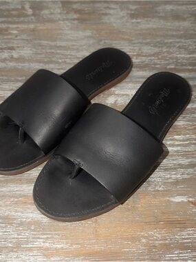 Madewell Boardwalk Women's Black Leather Post Slide Sandals  Size 8.5